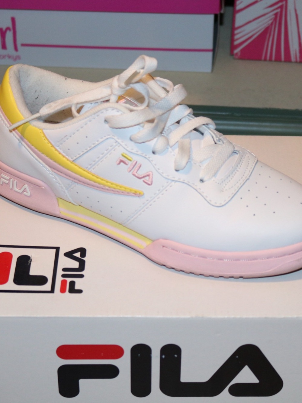 FILA White Sneaker with Pink & Yellow Accents
